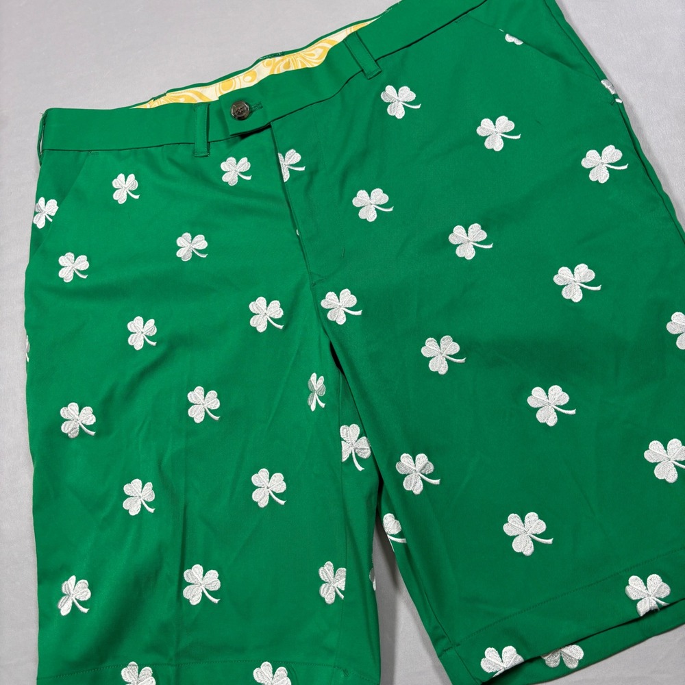 Loudmouth Golf Shorts Mens 38 Green Shamrock Embroidered Lucky Irish Golfcore